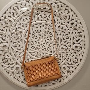 Etienne Aigner Genuine Woven Leather Classic Boho Chic Vintage Crossbody Purse